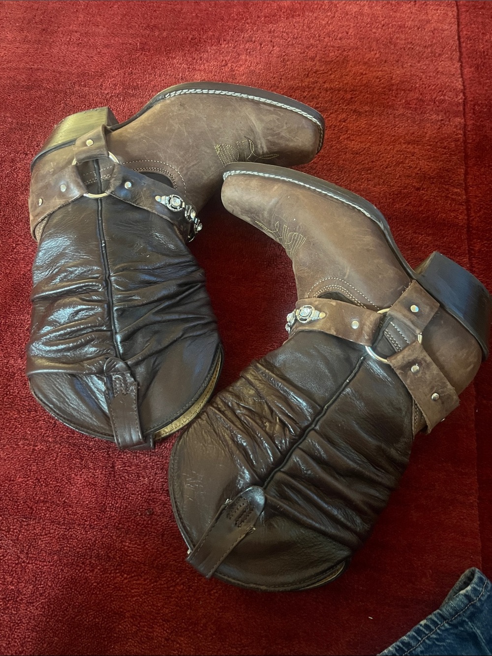 Vintage Western Brown Leather Smoky Brown Cowboy Harness Chain Boots